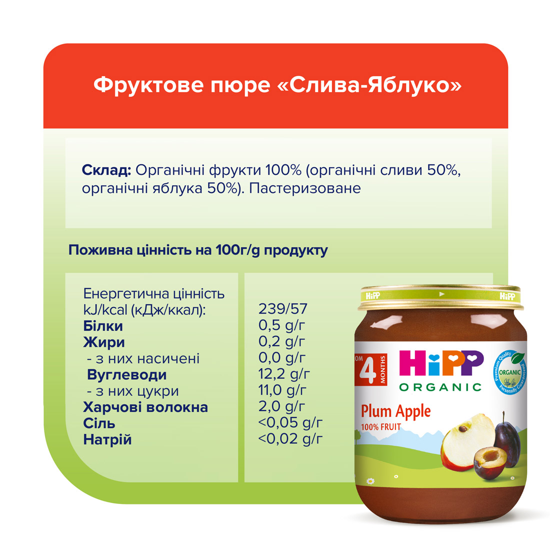 Органічне фруктове пюре "Слива-яблуко"