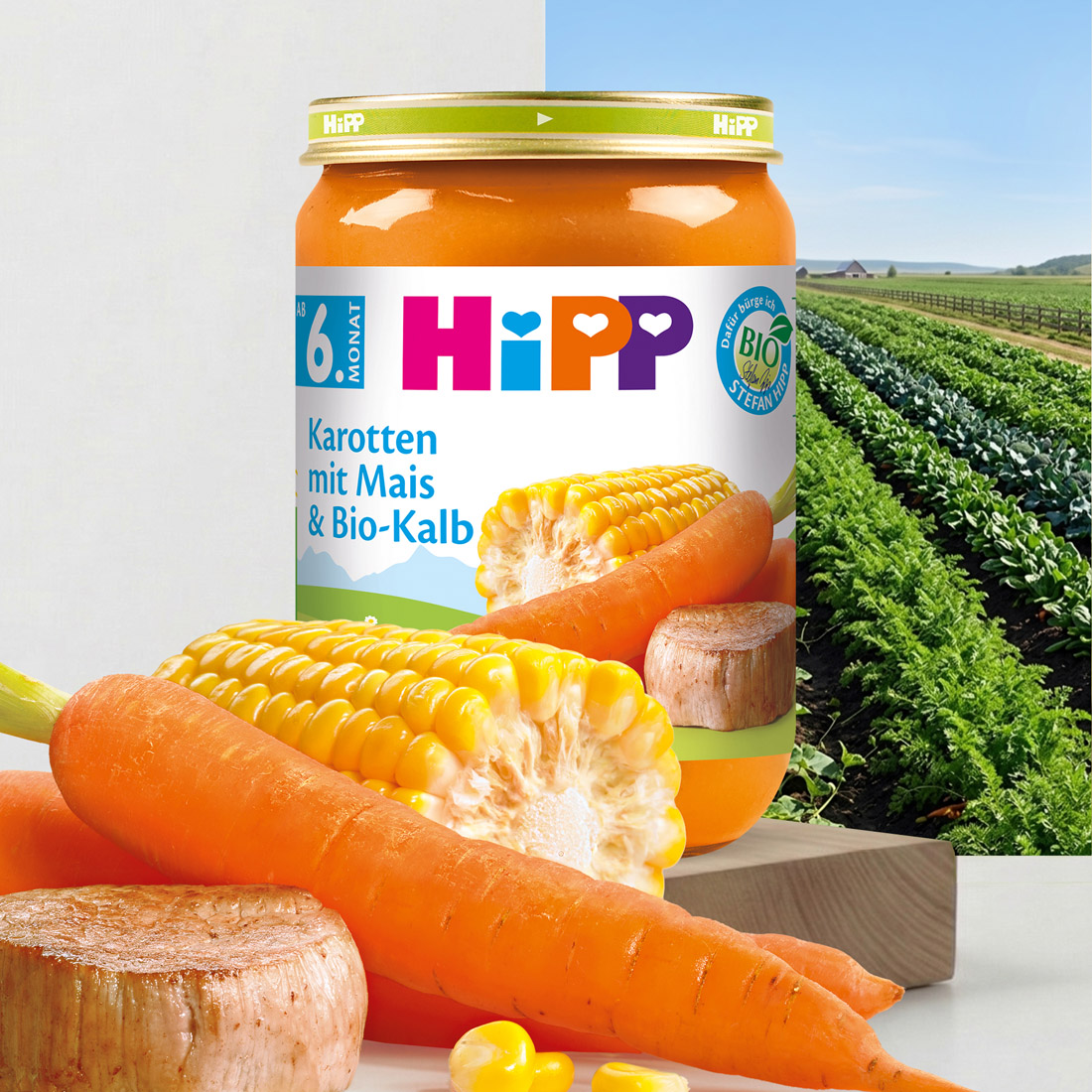 Органічне пюре "Морква з кукурудзою та телятиною"  HiPP
