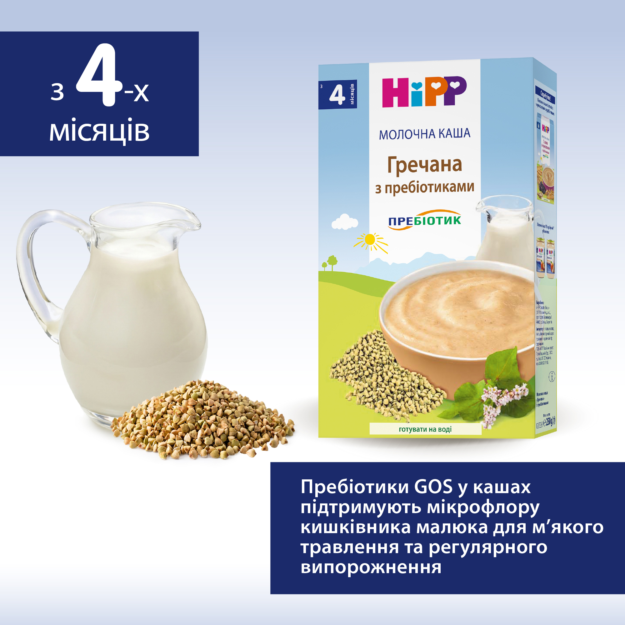 HiPP Молочна каша "Гречана" з пребіотиками з 4х місяців, 250г