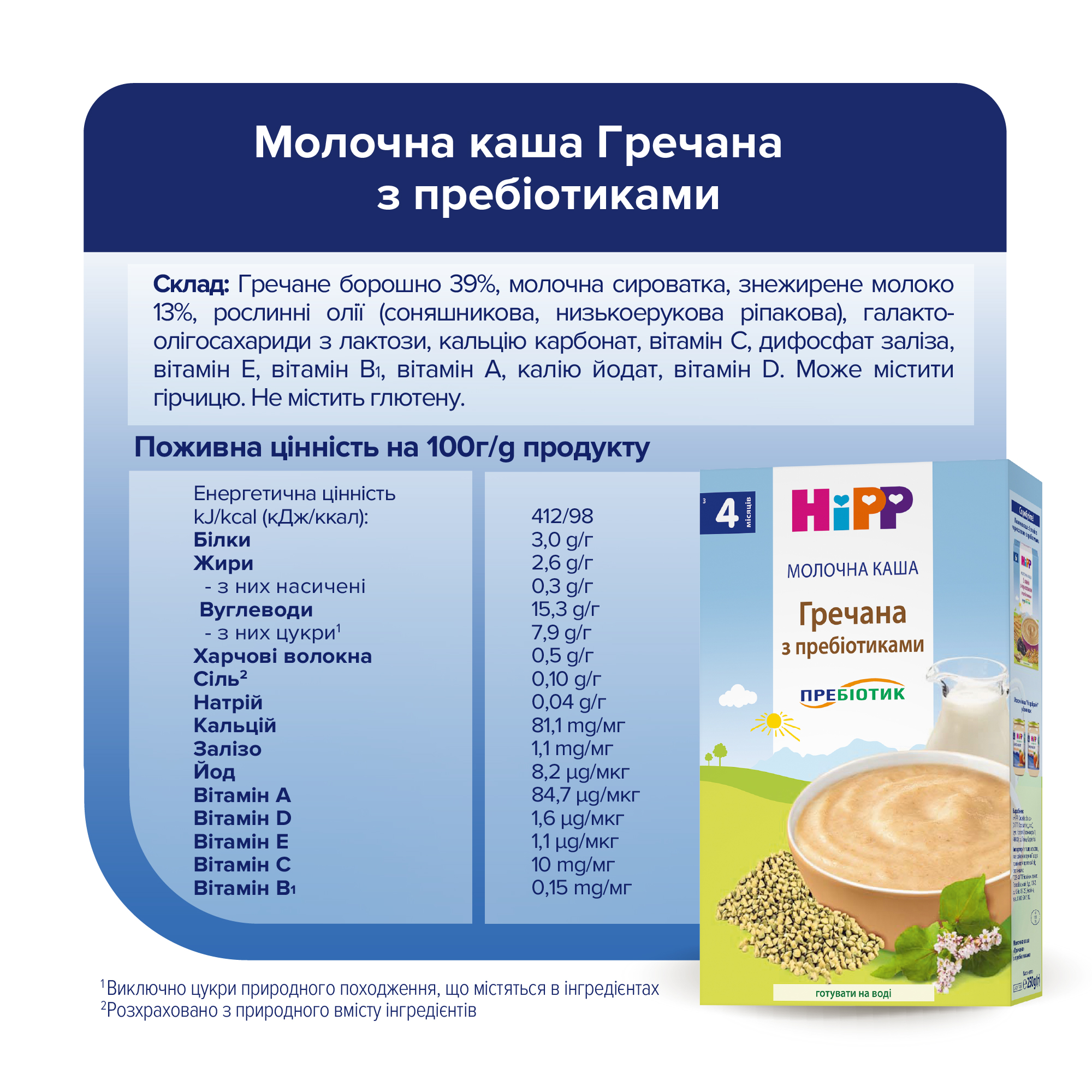 HiPP Молочна каша "Гречана" з пребіотиками з 4х місяців, 250г