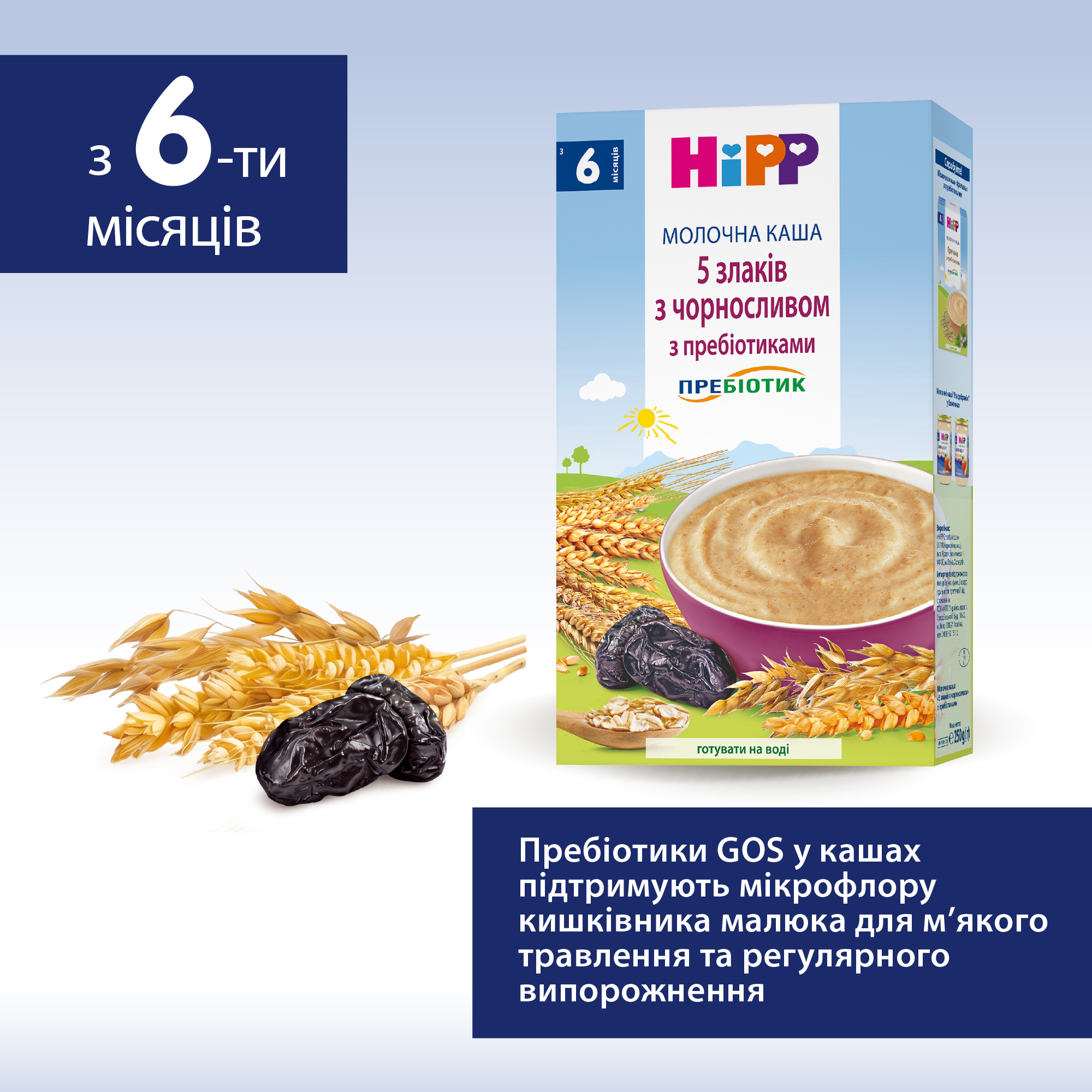 HiPP Молочна каша "5 злаків з чорносливом" з пребіотиками з 6 місяців, 250г